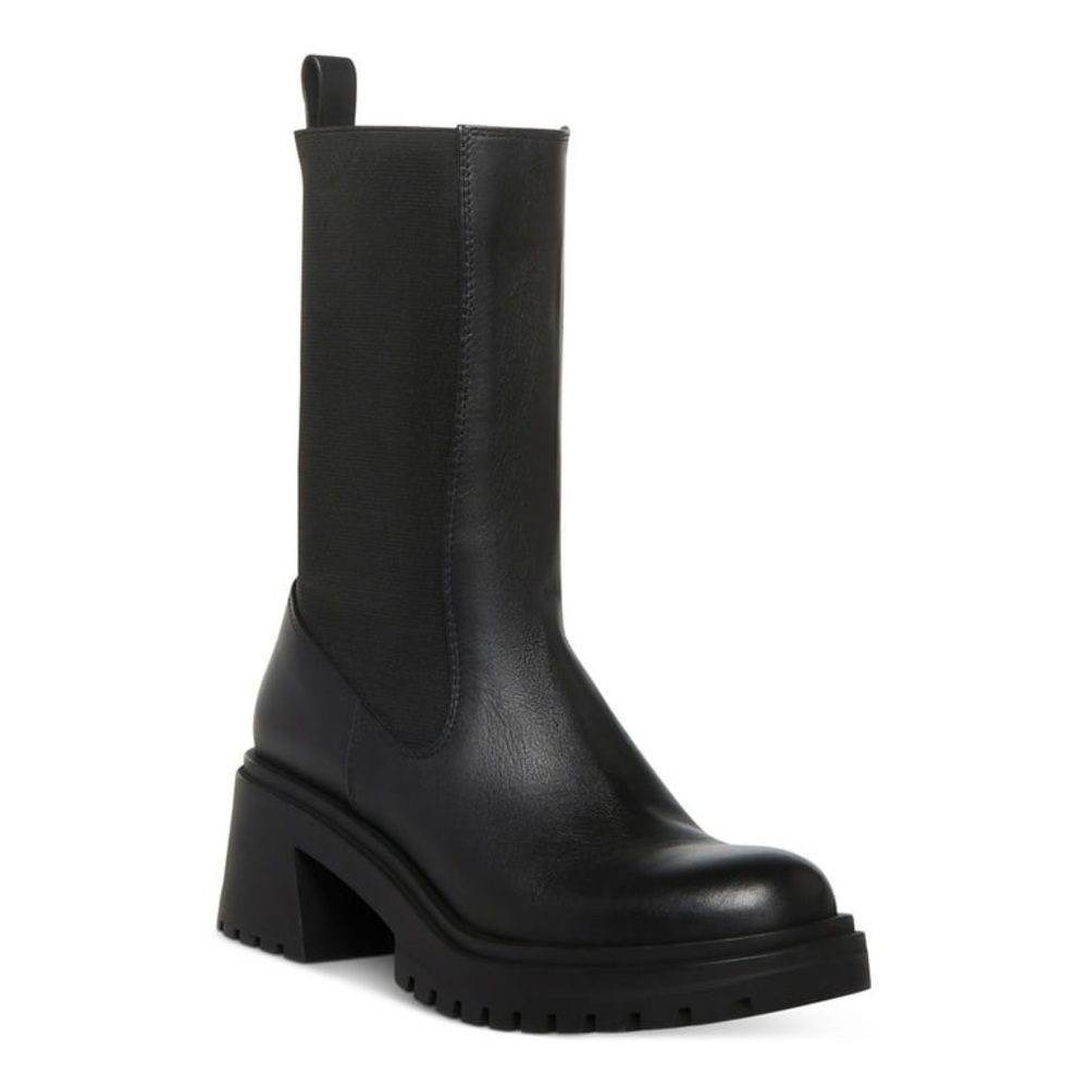 Womens Leather Stretch Mid-Calf Boots